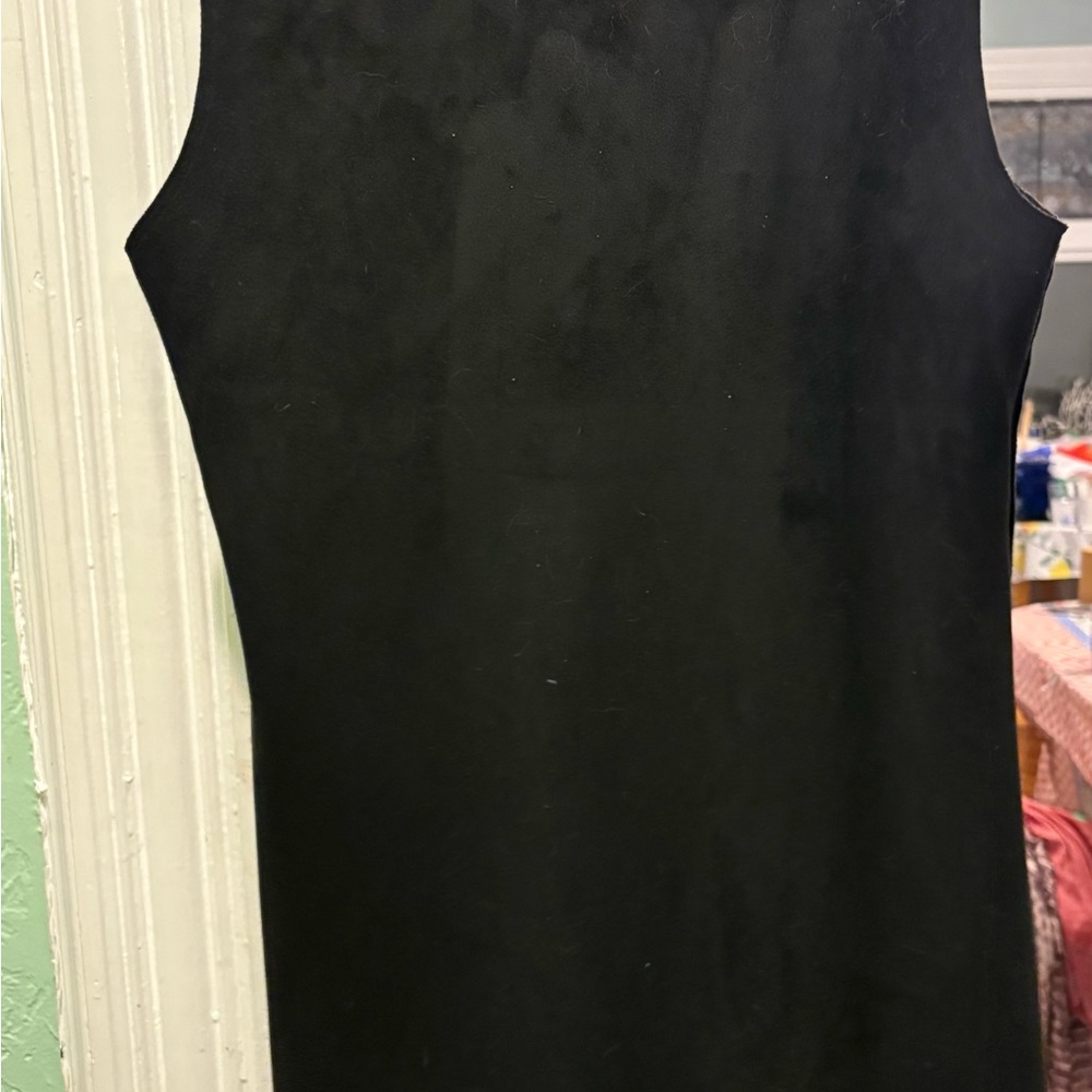 Anthropologie Maeve Black Sleeveless Faux-Suede Button-Down Dress Size Large - Picture 5 of 5